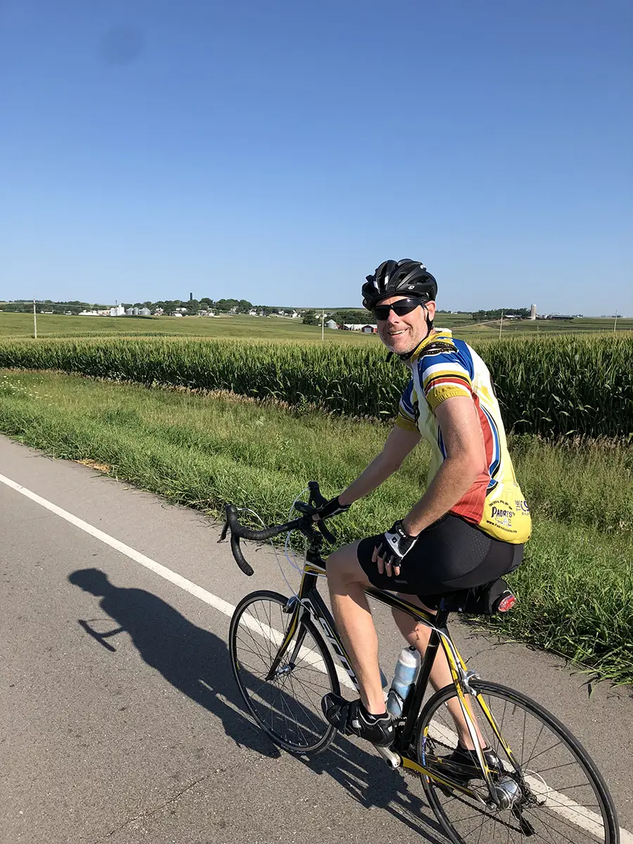 Jason Caulk on bike ride in field