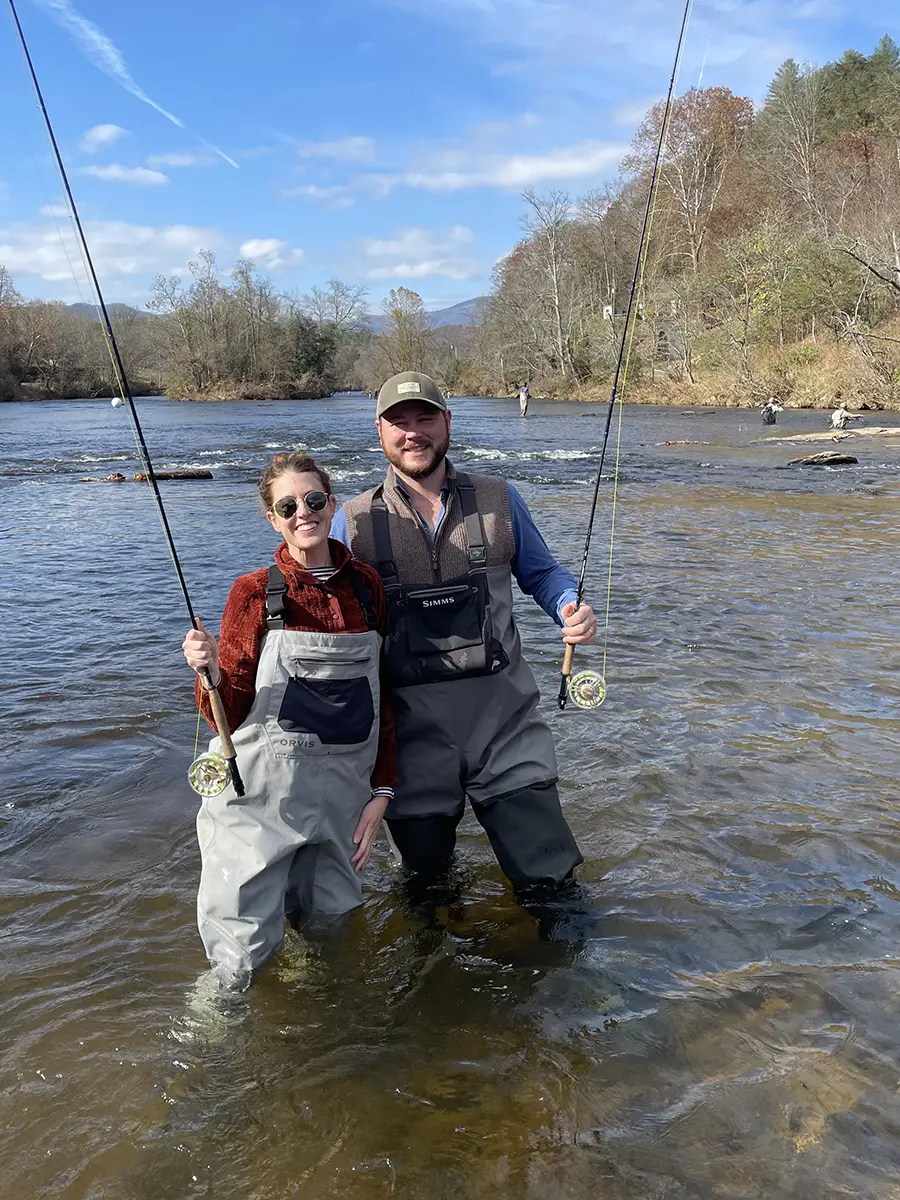 Fly fishing in river